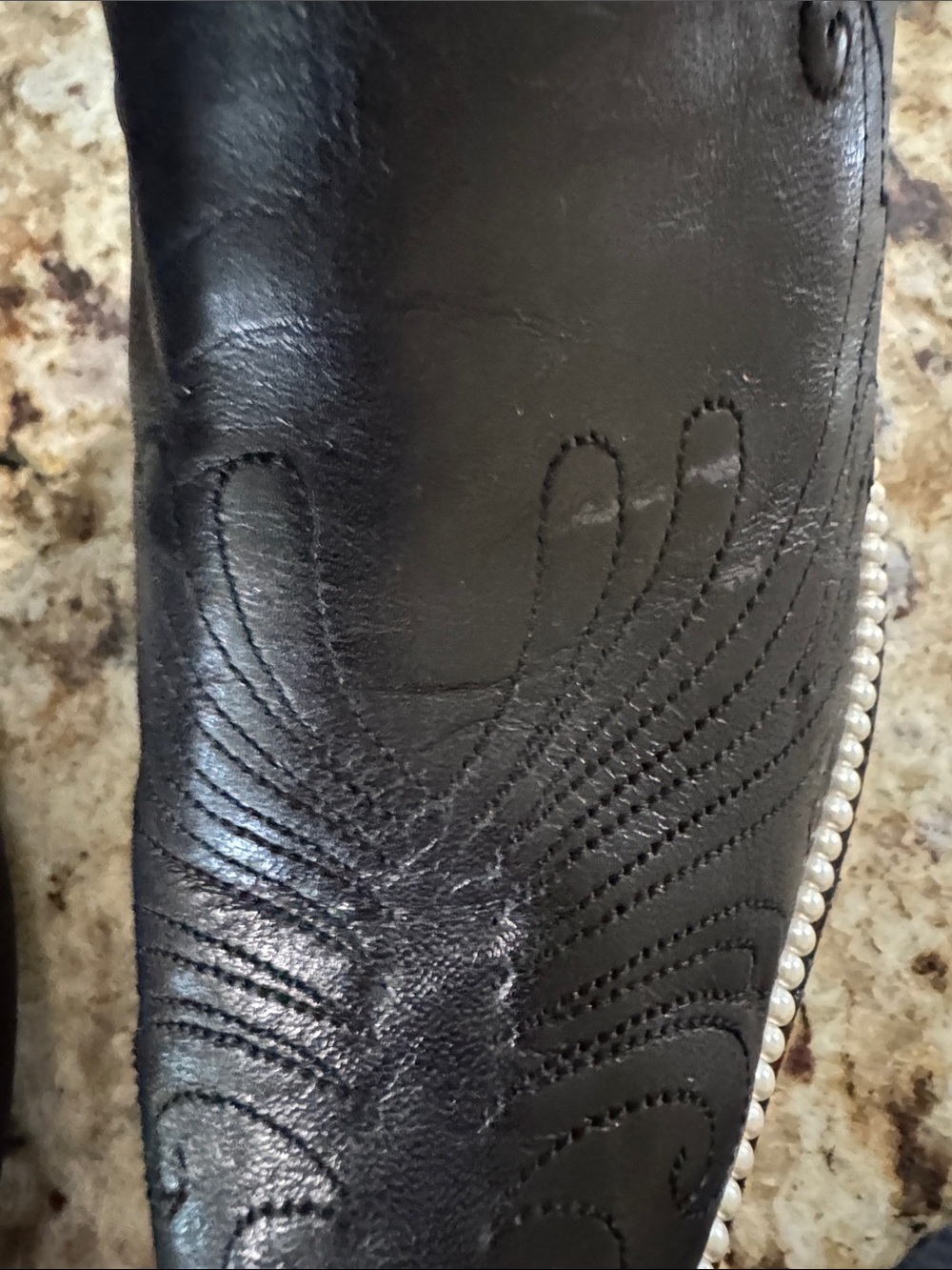 Tony Lama Black Leather Western Knee-High Boots wPearl Detail and Star Accent - Picture 10 of 10